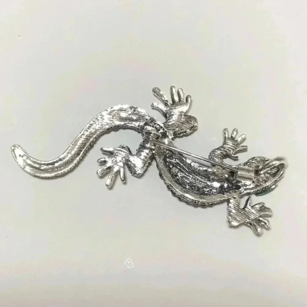 Beautiful Black Green Crystal Lizard Gecko Pin Brooch New